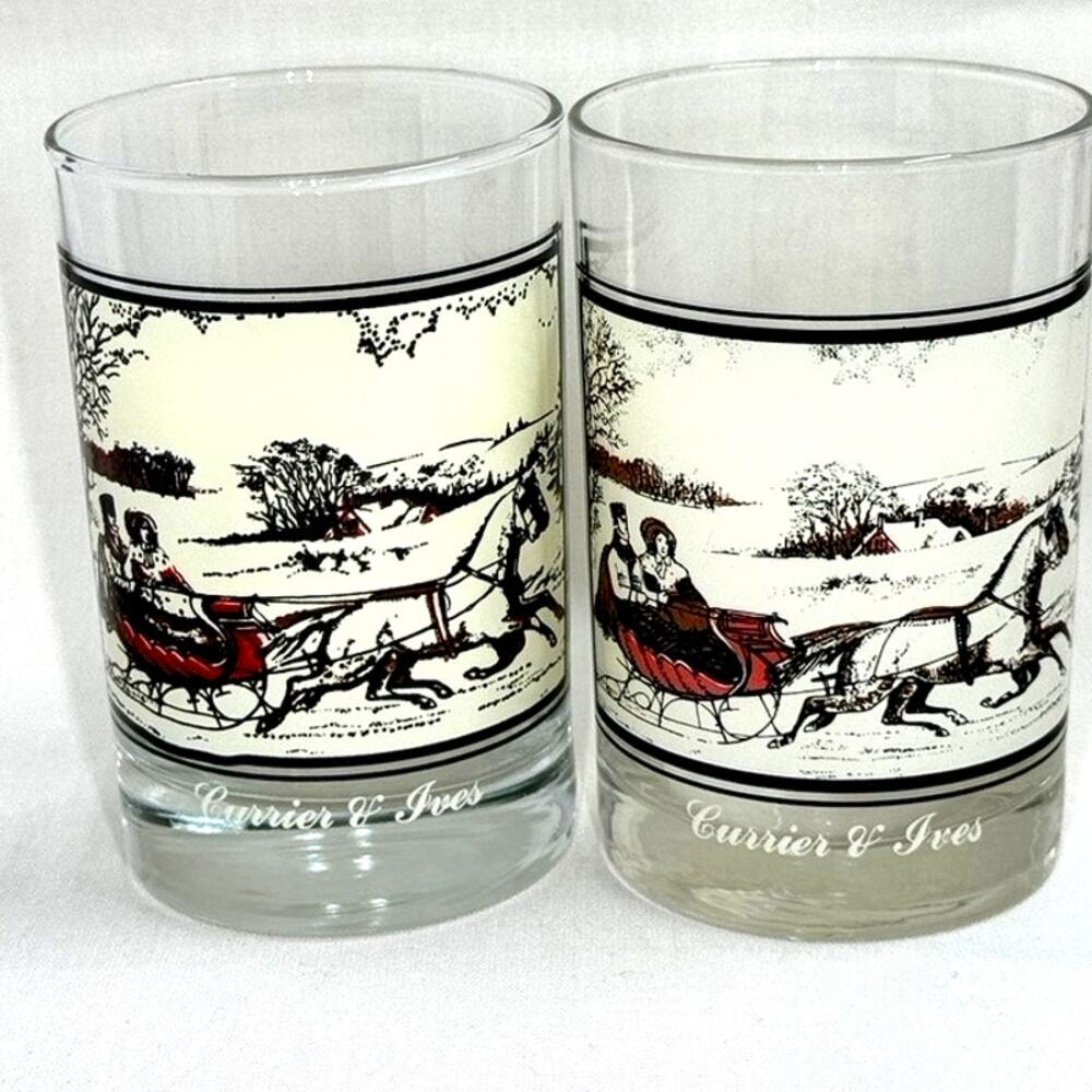 Double Old Fashioned Currier & Ives "The Road In The‎ Winter" Glass